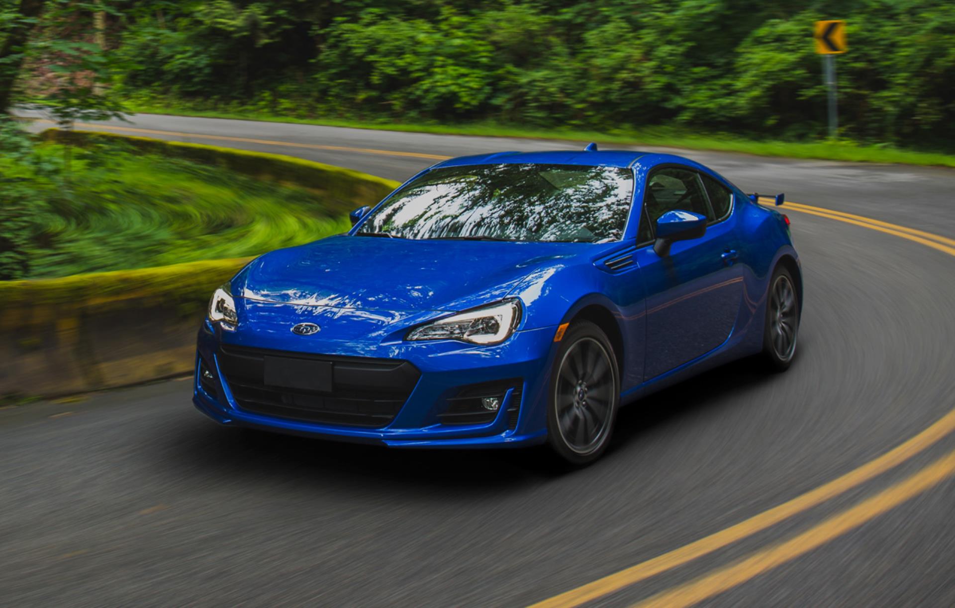 A BRZ driving on a highway.